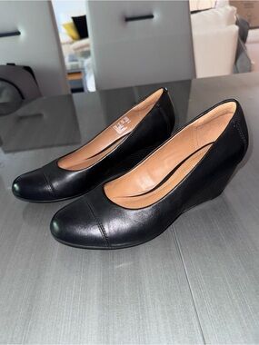 Clarks Black Wedge Pumps - Comfortable Everyday Work Heels